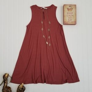 NEW Womens swing dress brick red spandex summer